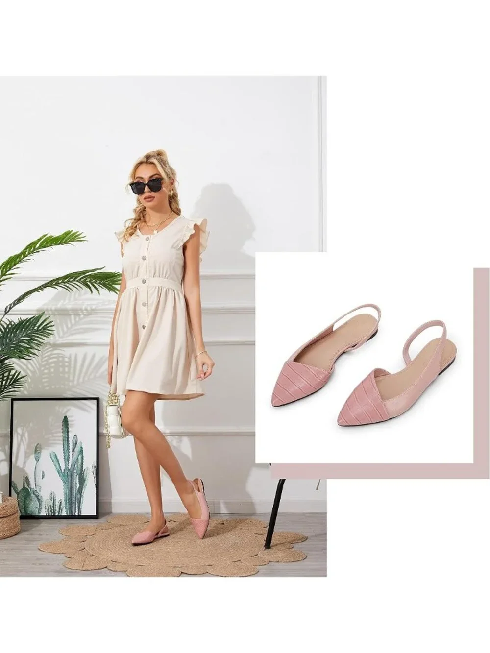 Women's Pink1 Closed Pointed Toe Flats Slip on Cutout Animal Print Mules Sandals